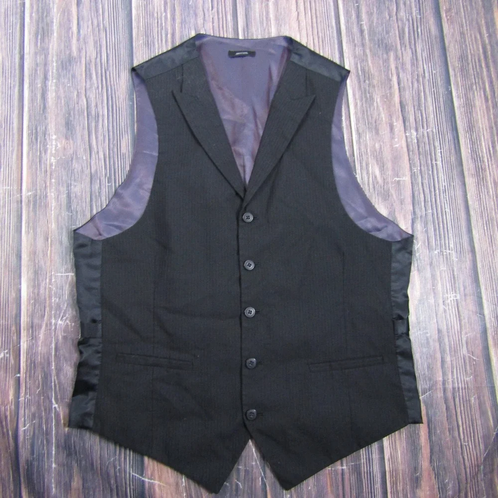 J.Ferrar Suit Vest Mens Medium Black Pinstripe Modern Fit Waistcoat 00178